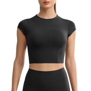 ENERBLOOM Workout Crop Tops for Women Yoga Short Sleeve Slim Fit Small